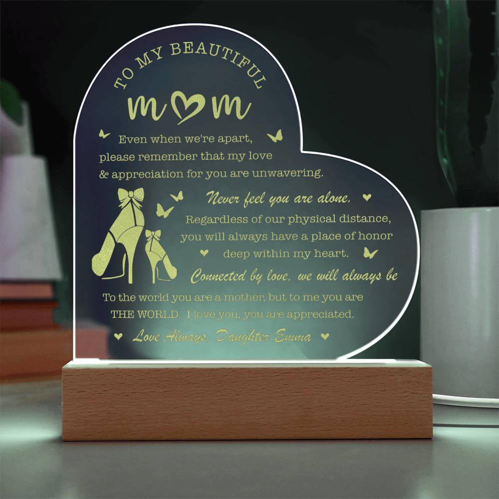 Never Feel You Are Alone Gifts For Mother's Day Personalized Name Engraved Acrylic Heart Plaque