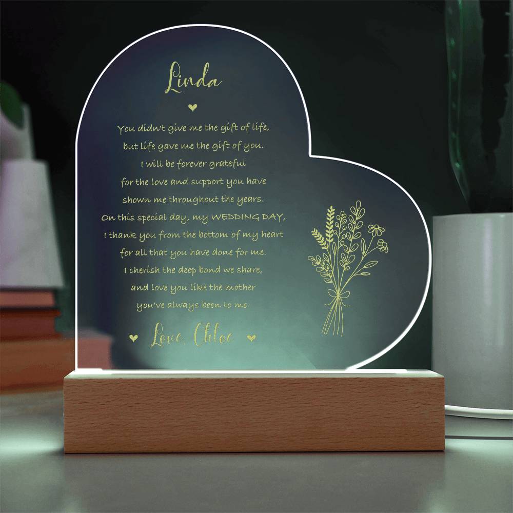 Step Mom Wedding Gifts For Mother's Day Personalized Name Engraved Acrylic Heart Plaque
