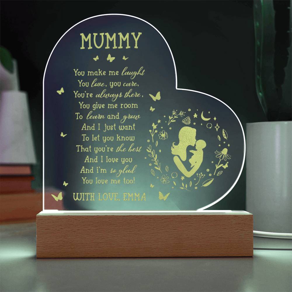 You Make Me Laugh You Love You Care Custom Name Engraved Acrylic Heart Plaque