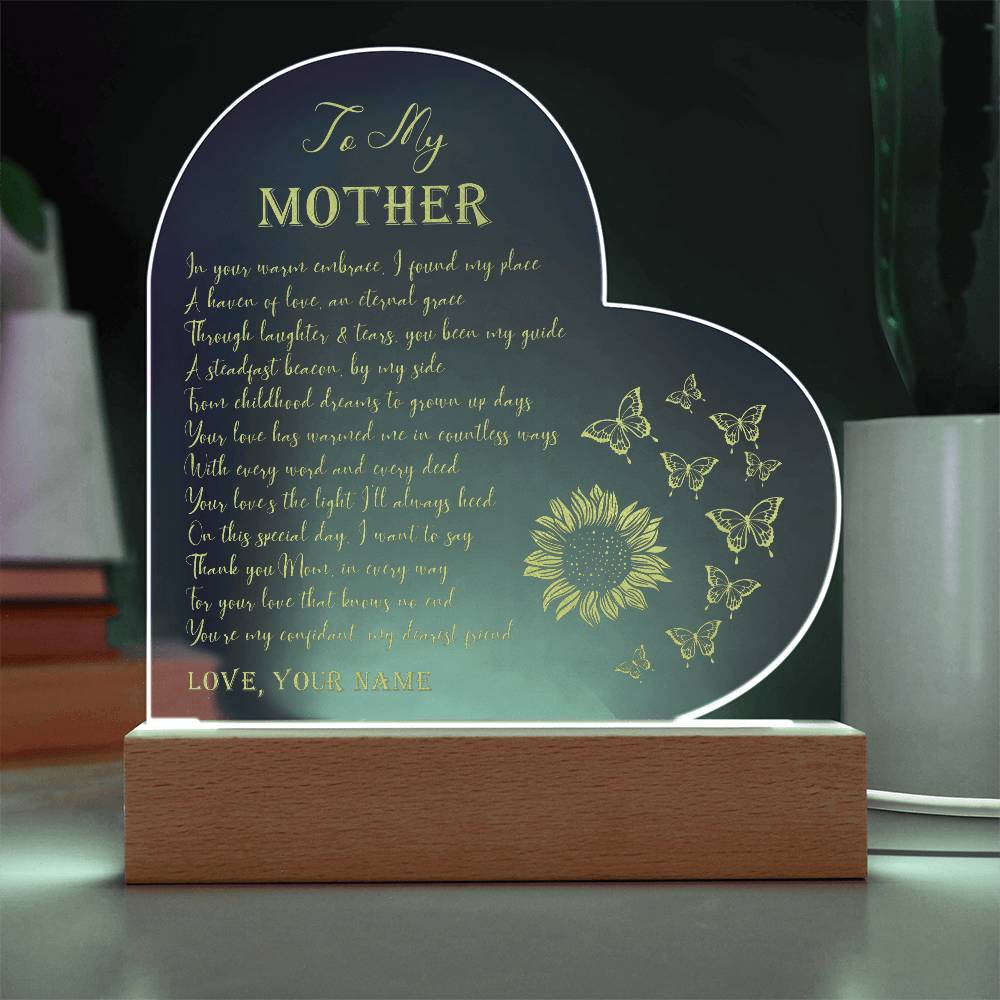 In Your Warm Embrace I Found My Place Gifts For Mother's Day Personalized Name Engraved Acrylic Heart Plaque