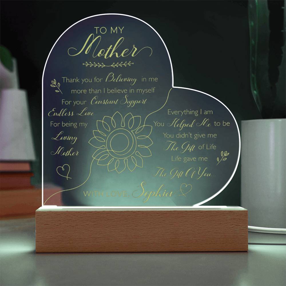 Thank You For Believing In Me Gifts For Mother's Day Personalized Name Engraved Acrylic Heart Plaque