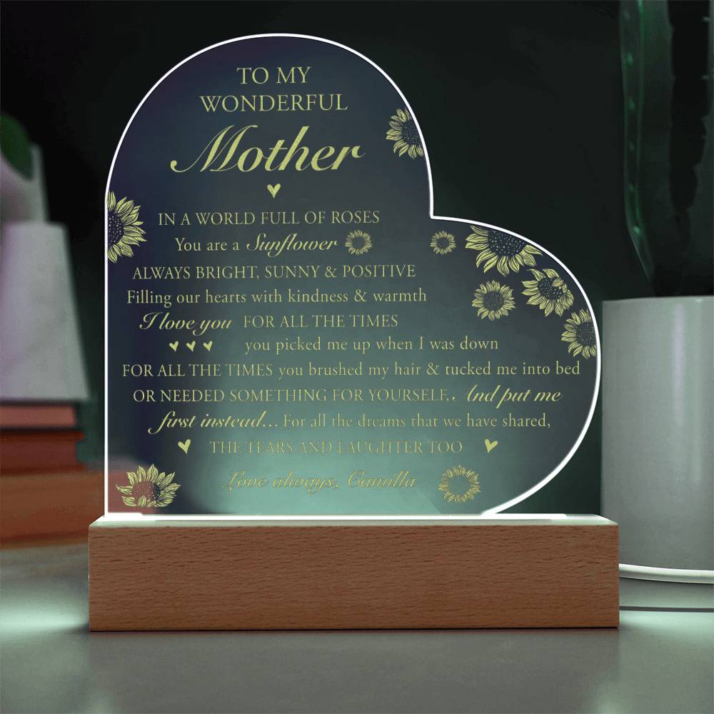 IN A WORLD FULL OF ROSES Gifts For Mother's Day Custom Name Engraved Acrylic Heart Plaque