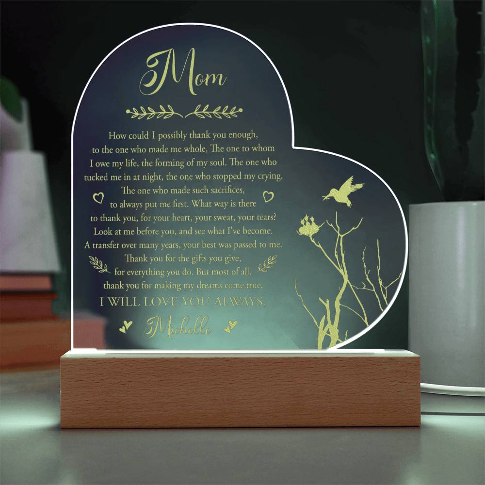 How Could I Possibly Thank You Enough Gifts For Mother's Day Personalized Name Engraved Acrylic Heart Plaque