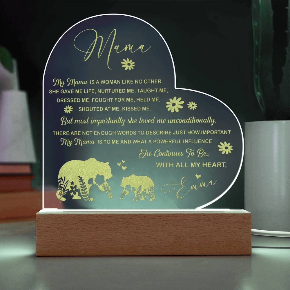 My Mama IS A WOMAN LIKE NO OTHER Gifts For Mother's Day Personalized Name Engraved Acrylic Heart Plaque