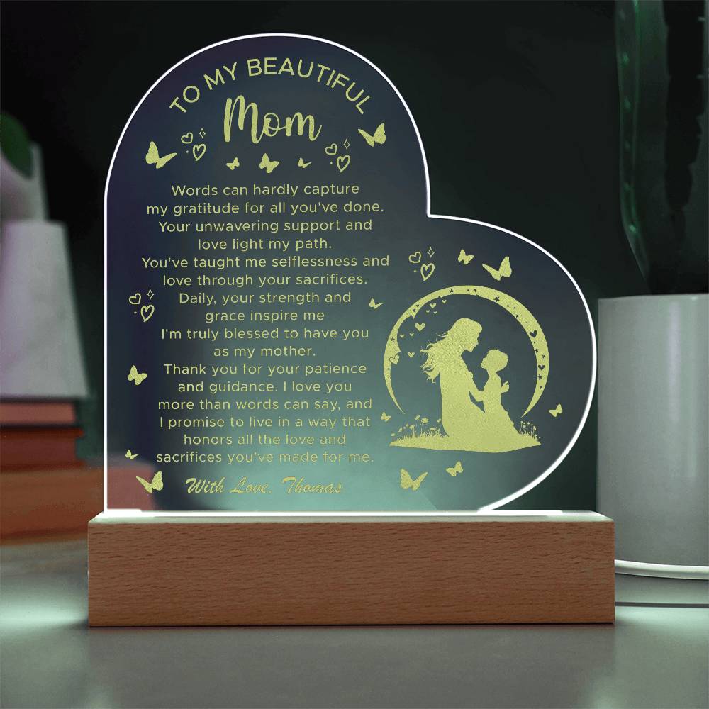 I Promise To Live In A Way That Honors All The Love Gifts For Mother's Day Custom Name Engraved Acrylic Heart Plaque