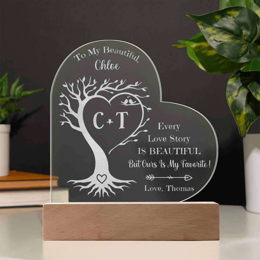 Every Love Story Is Beautiful But Ours Is My Favorite Personalized Name Engraved Acrylic Heart Plaque