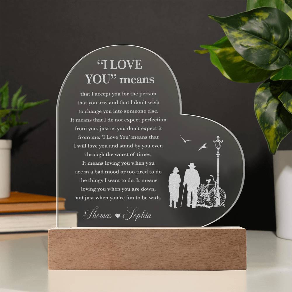 I LOVE YOU means Custom Name Engraved Acrylic Heart Plaque