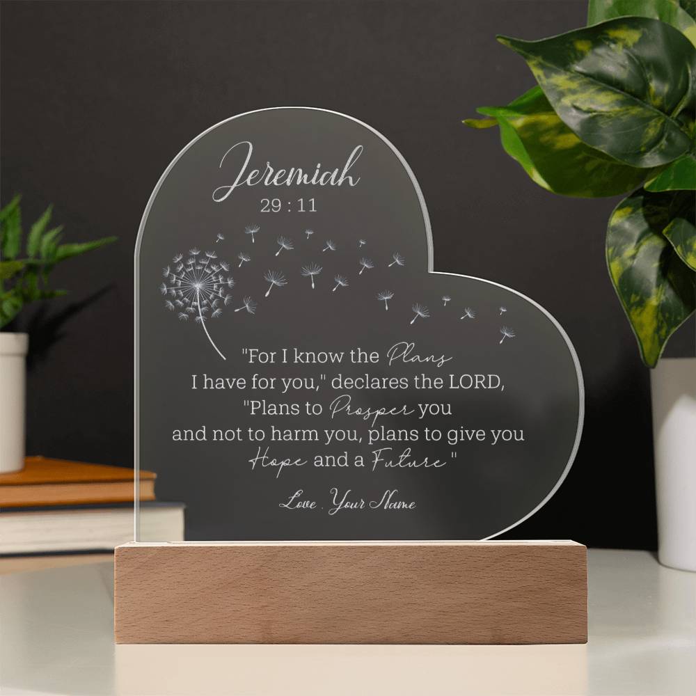 Jeremiah 29 ;11 Custom Name Engraved Acrylic Heart Plaque