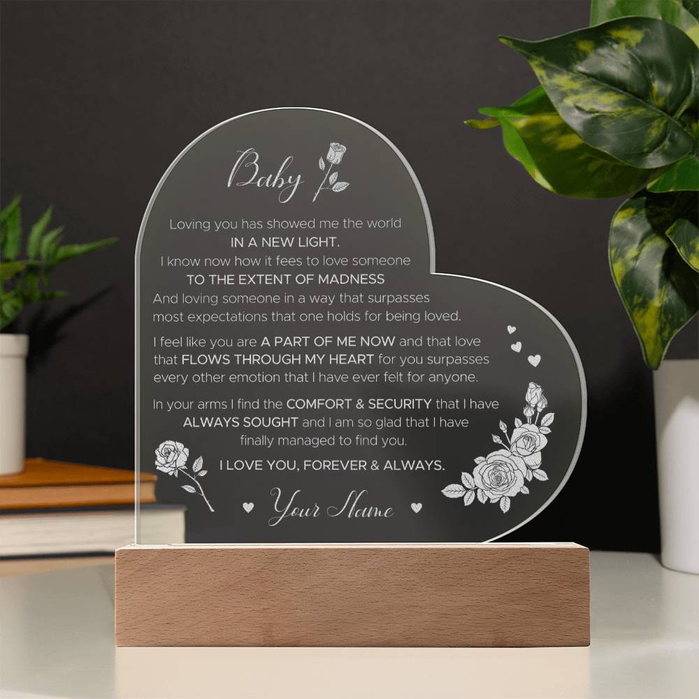 In Your Arms I Find The Comfort & Security That I Have Custom Name Engraved Acrylic Heart Plaque