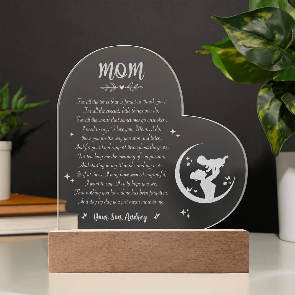 For All The Times That I Forgot To Thank You Gifts For Mother's Day Custom Name Engraved Acrylic Heart Plaque