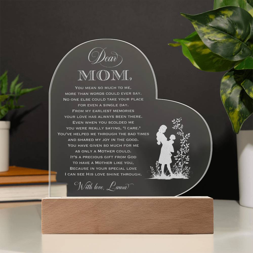 IT'S A PRECIOUS GIFT FROM GOD Gifts For Mother's Day Custom Name Engraved Acrylic Heart Plaque