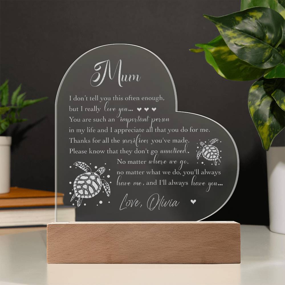 Mum You Are Such An Important Gifts For Mother's Day Personalized Name Engraved Acrylic Heart Plaque