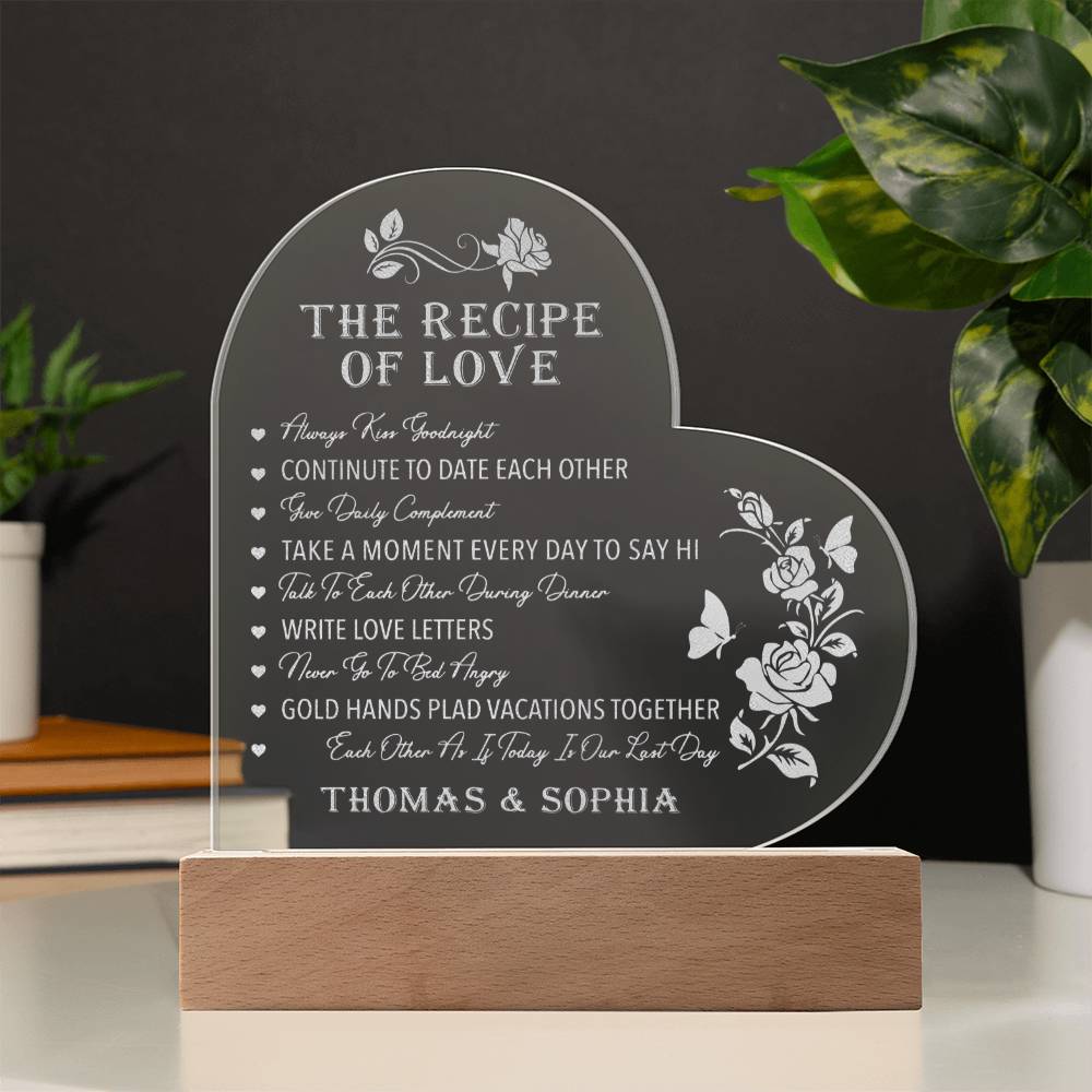 THE RECIPE OF LOVE Personalized Name Engraved Acrylic Heart Plaque