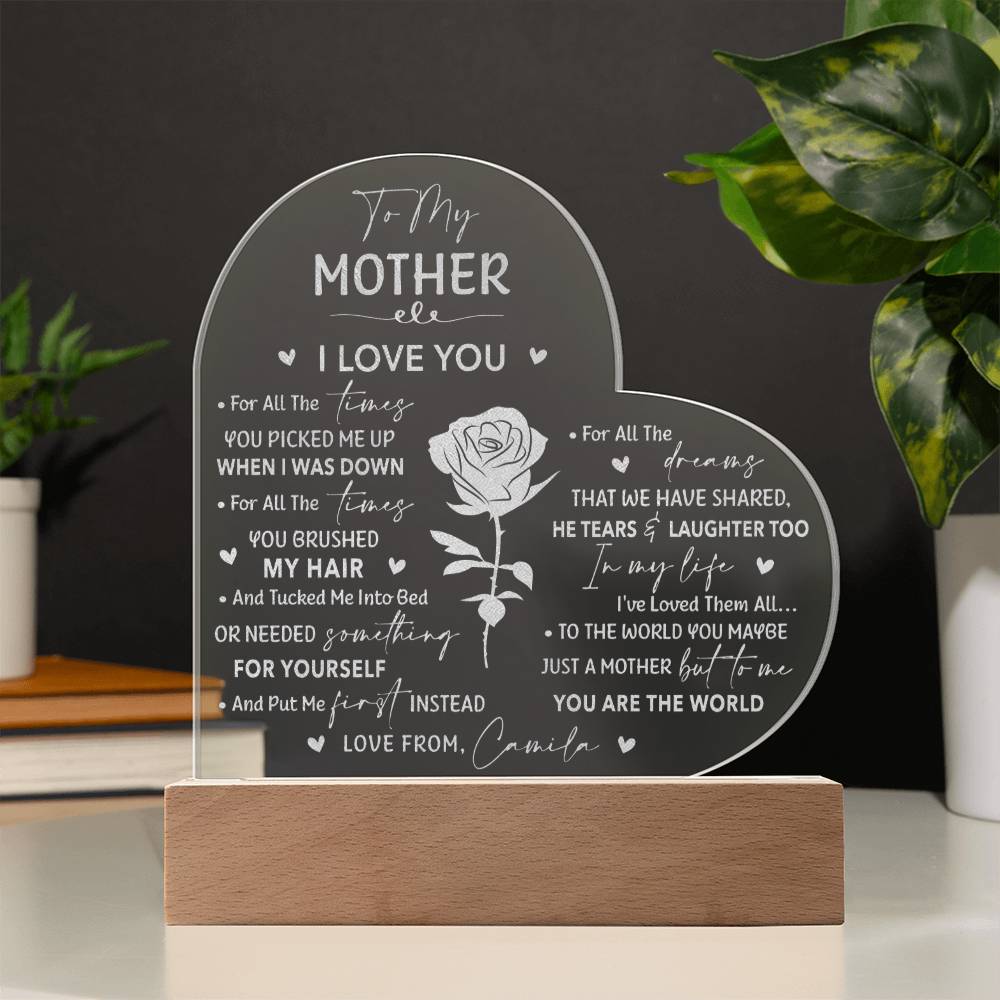 For All The Times YOU BRUSHED MY HAIR Gifts For Mother's Day Custom Name Engraved Acrylic Heart Plaque