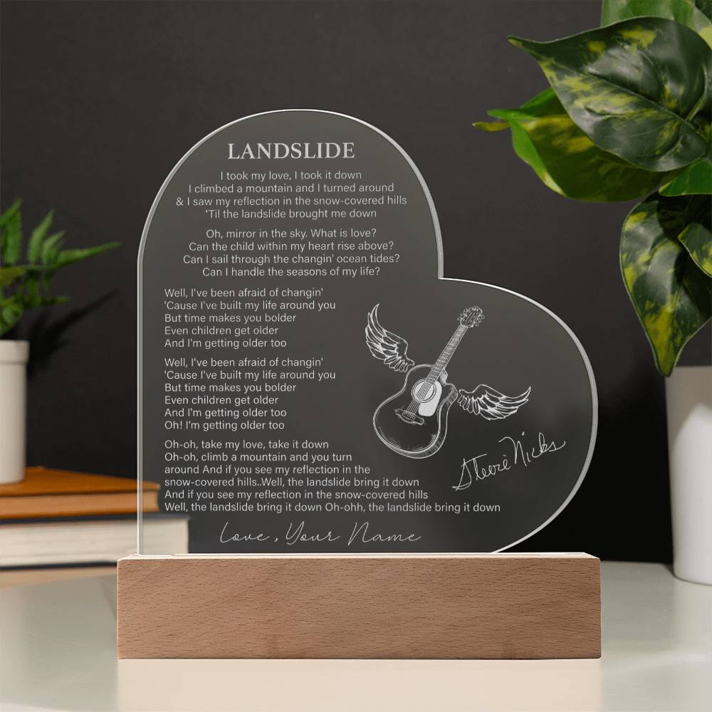 Landslide Stevie Nicks Heart Lyric Typography Custom Name Engraved Acrylic Heart Plaque