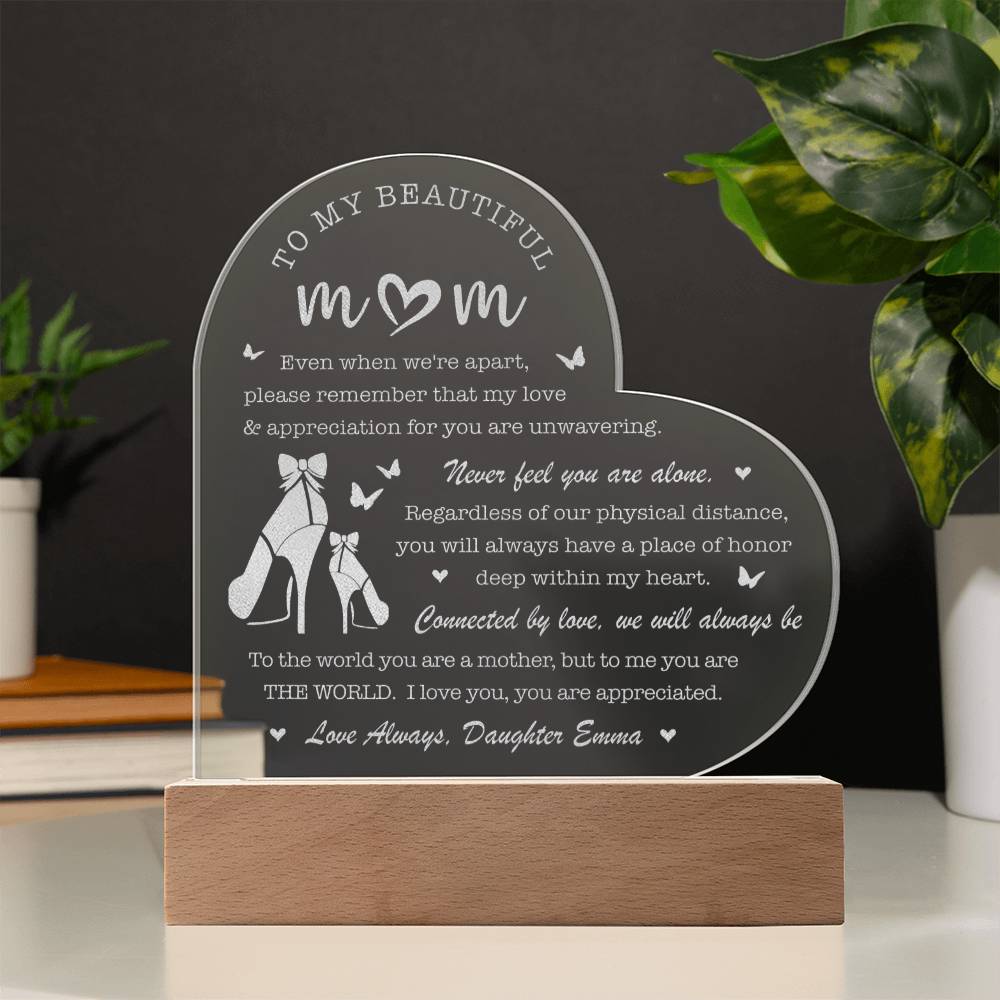 Never Feel You Are Alone Gifts For Mother's Day Personalized Name Engraved Acrylic Heart Plaque