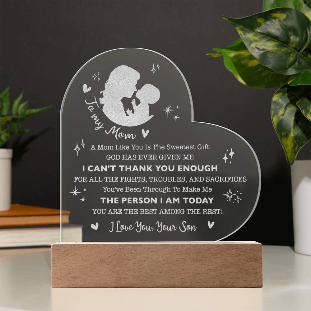 I CAN'T THANK YOU ENOUGH Gifts For Mother's Day Personalized Name Engraved Acrylic Heart Plaque