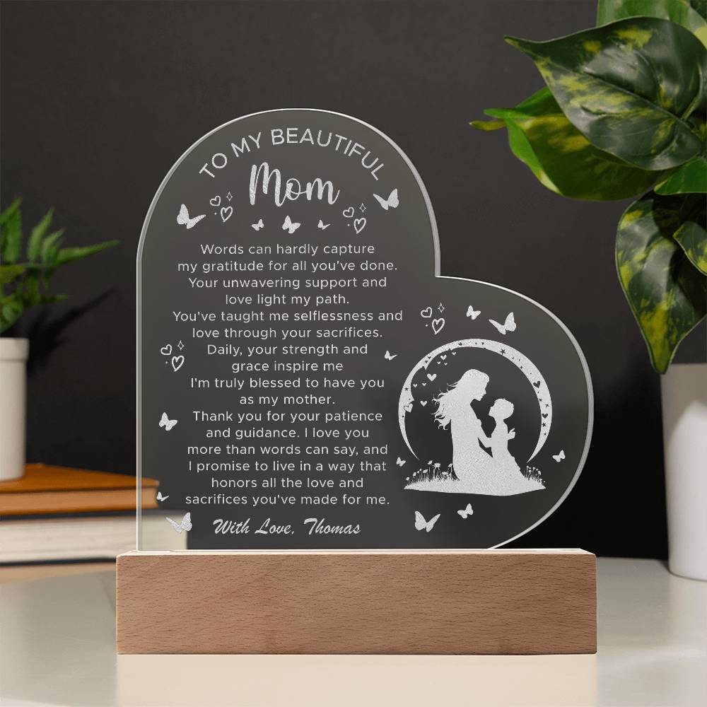 I Promise To Live In A Way That Honors All The Love Gifts For Mother's Day Custom Name Engraved Acrylic Heart Plaque