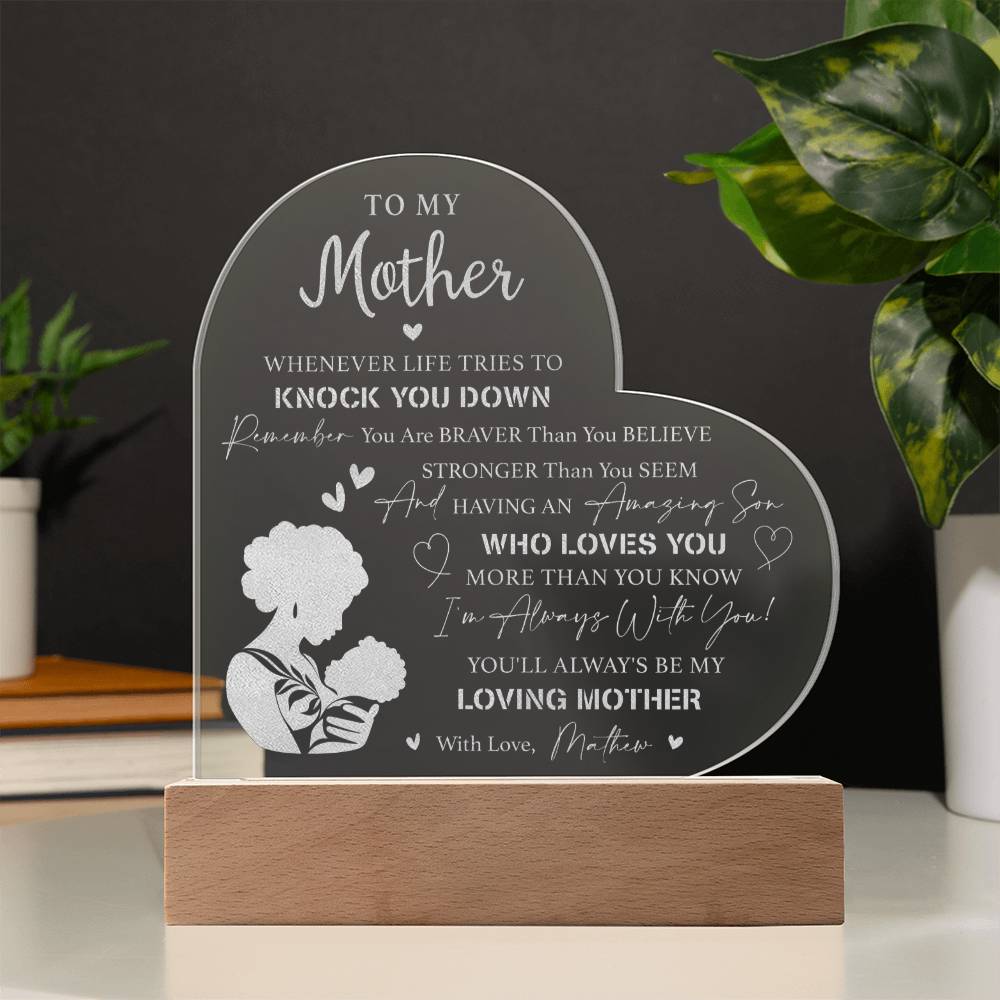 WHENEVER LIFE TRIES TO KNOCK YOU DOWN Gifts For Mother's Day Personalized Name Engraved Acrylic Heart Plaque