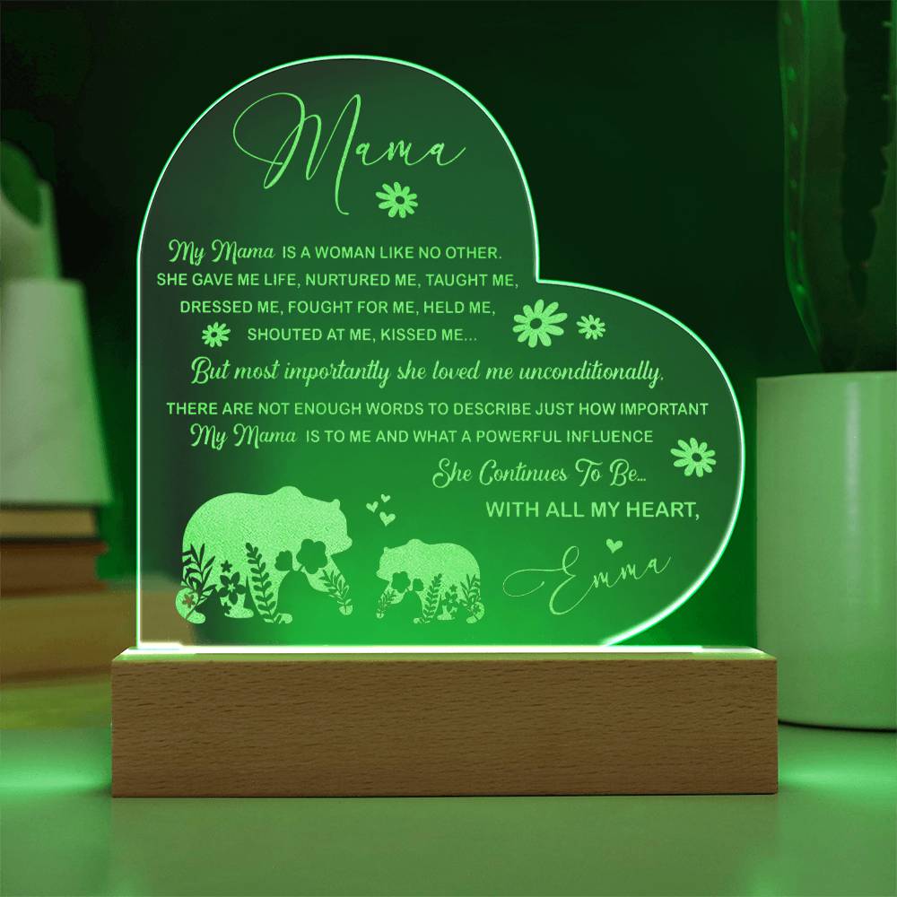 My Mama IS A WOMAN LIKE NO OTHER Gifts For Mother's Day Personalized Name Engraved Acrylic Heart Plaque