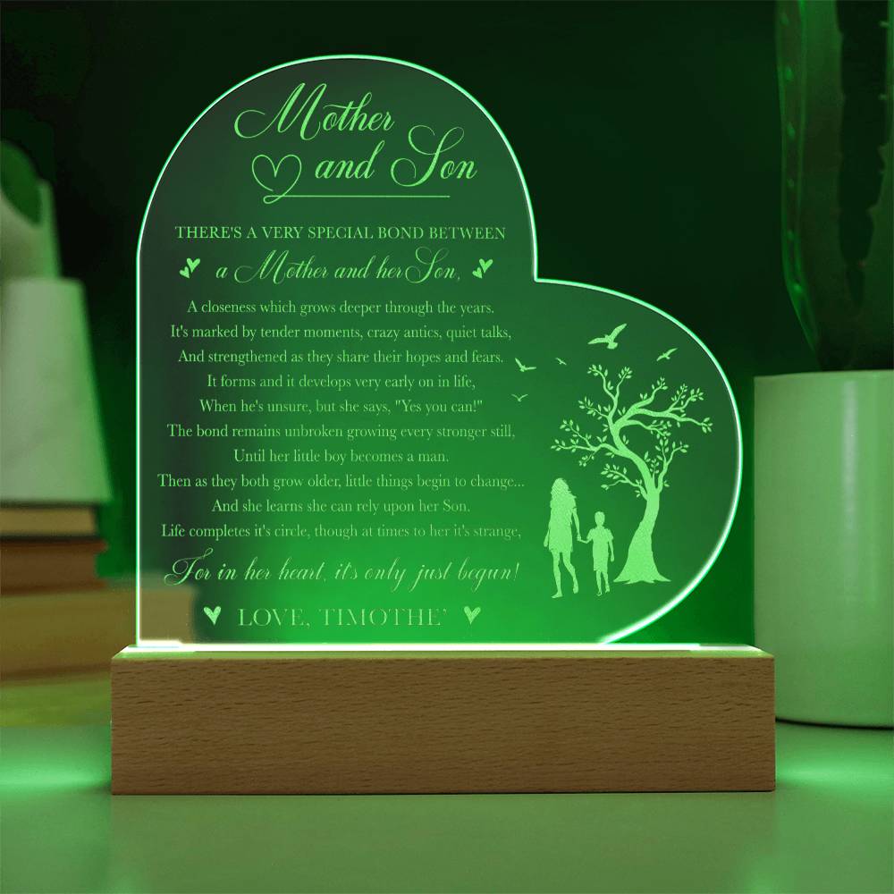 Mother and Son There's A Very Special Bond Between Gifts For Mother's Day Custom Name Engraved Acrylic Heart Plaque