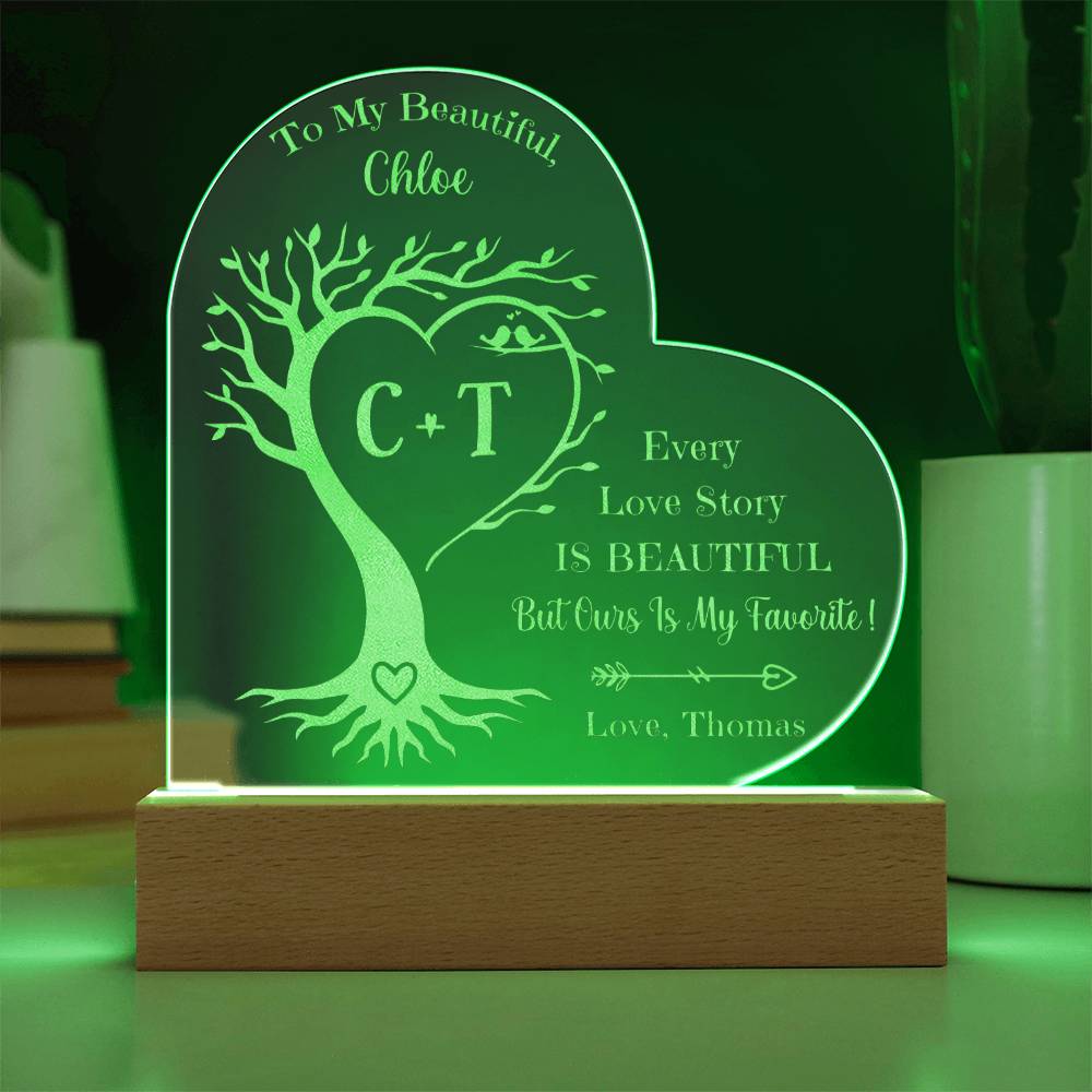 Every Love Story Is Beautiful But Ours Is My Favorite Personalized Name Engraved Acrylic Heart Plaque