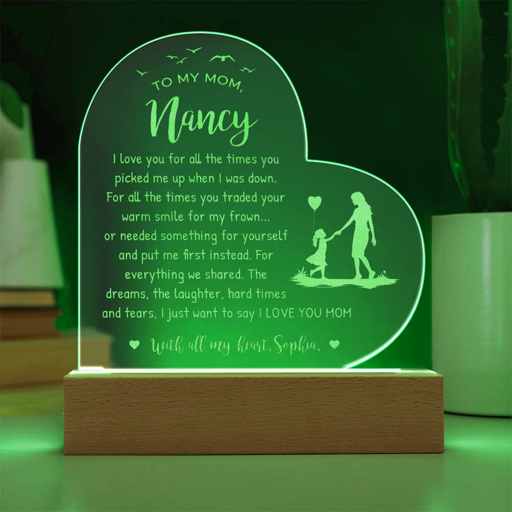 Mom, I Love You For All The Times Gifts For Mother's Day Custom Name Engraved Acrylic Heart Plaque