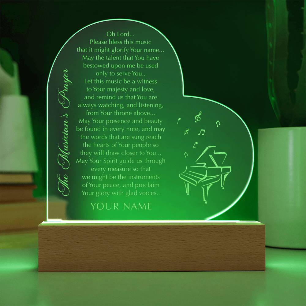 The Musician's Prayer Custom Name Engraved Acrylic Heart Plaque