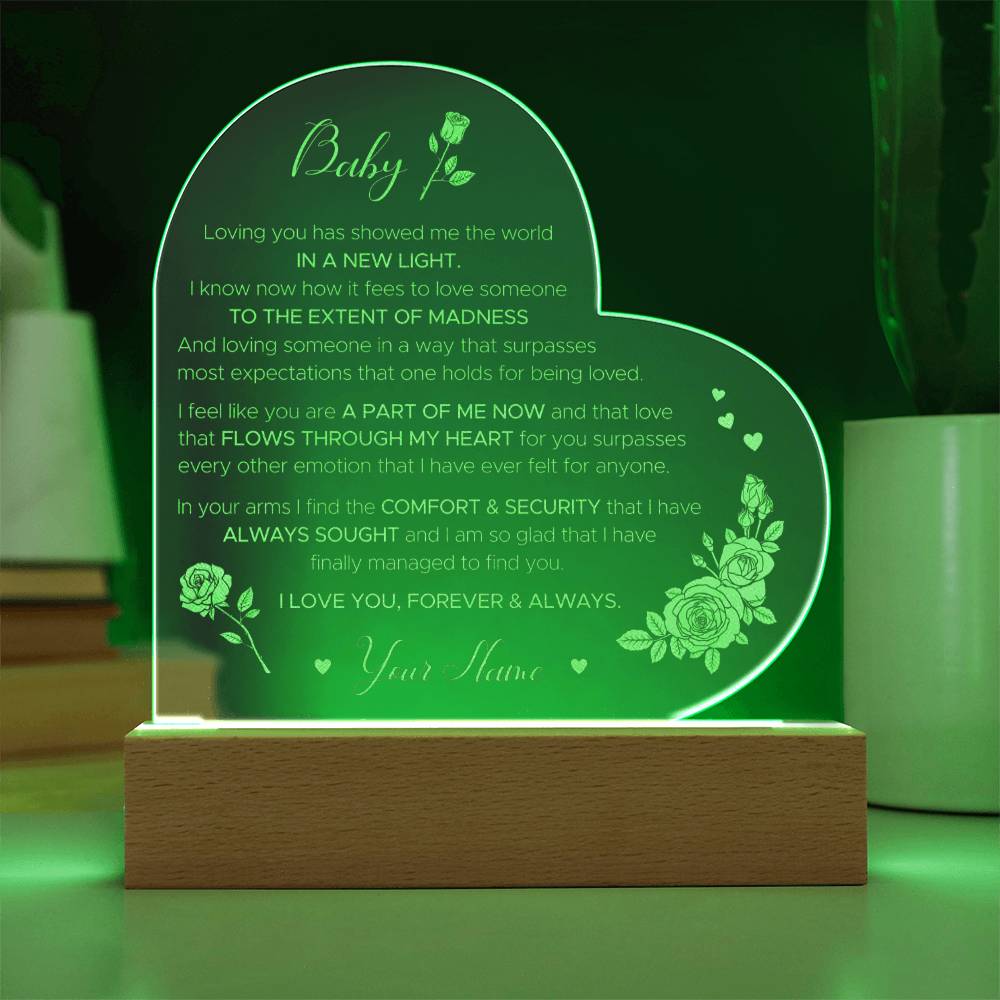 In Your Arms I Find The Comfort & Security That I Have Custom Name Engraved Acrylic Heart Plaque