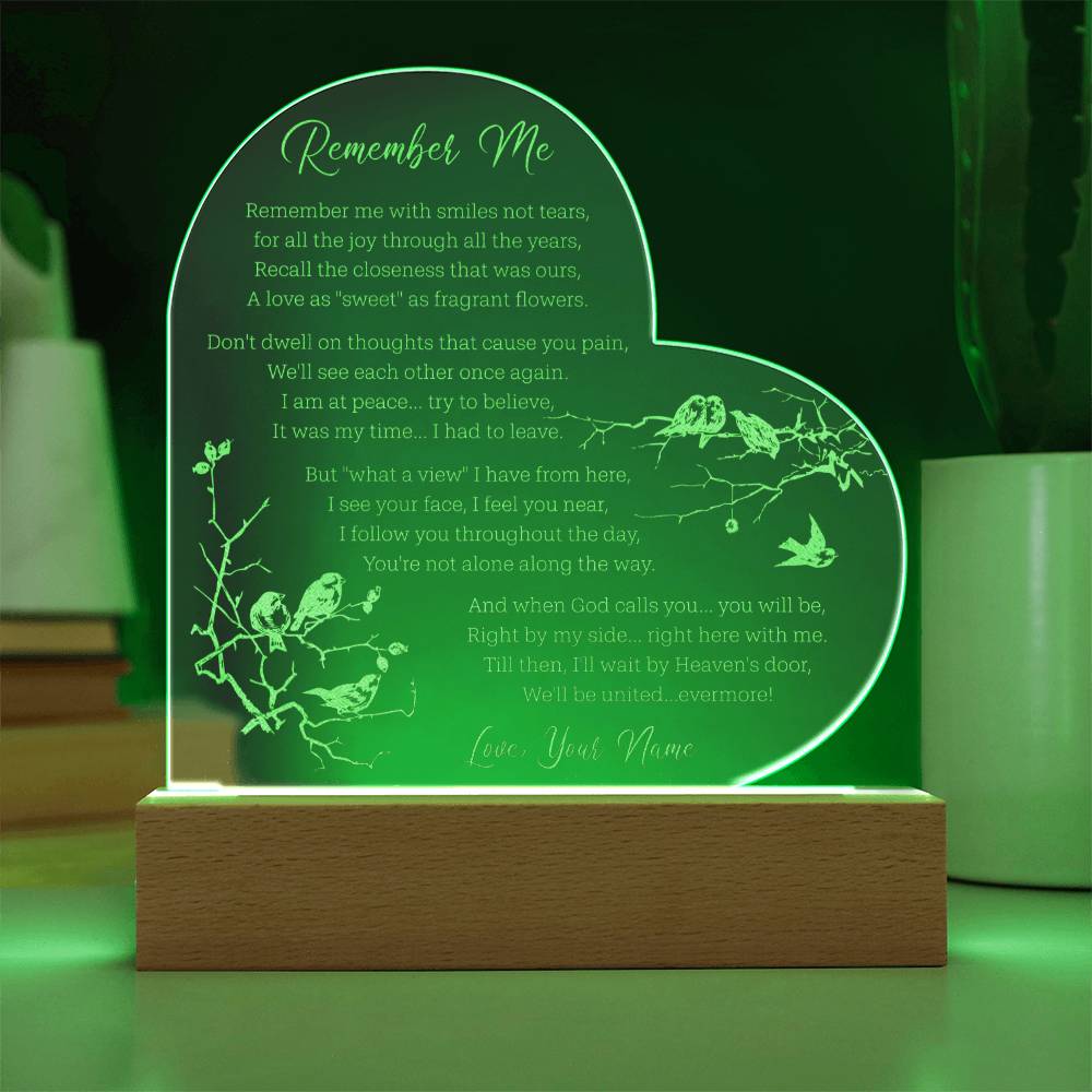 Cardinals Remember Me Poem Custom Name Engraved Acrylic Heart Plaque