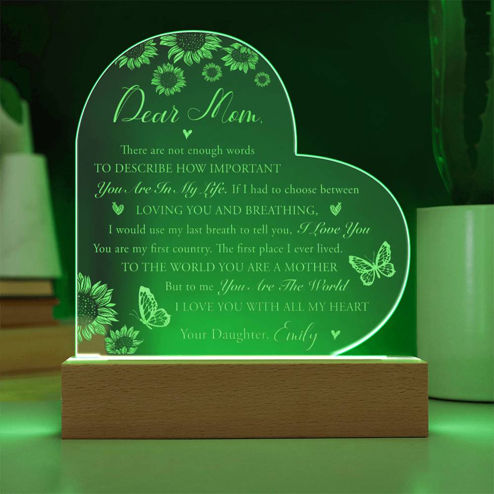 TO THE WORLD YOU ARE A MOTHER Gifts For Mother's Day Personalized Name Engraved Acrylic Heart Plaque