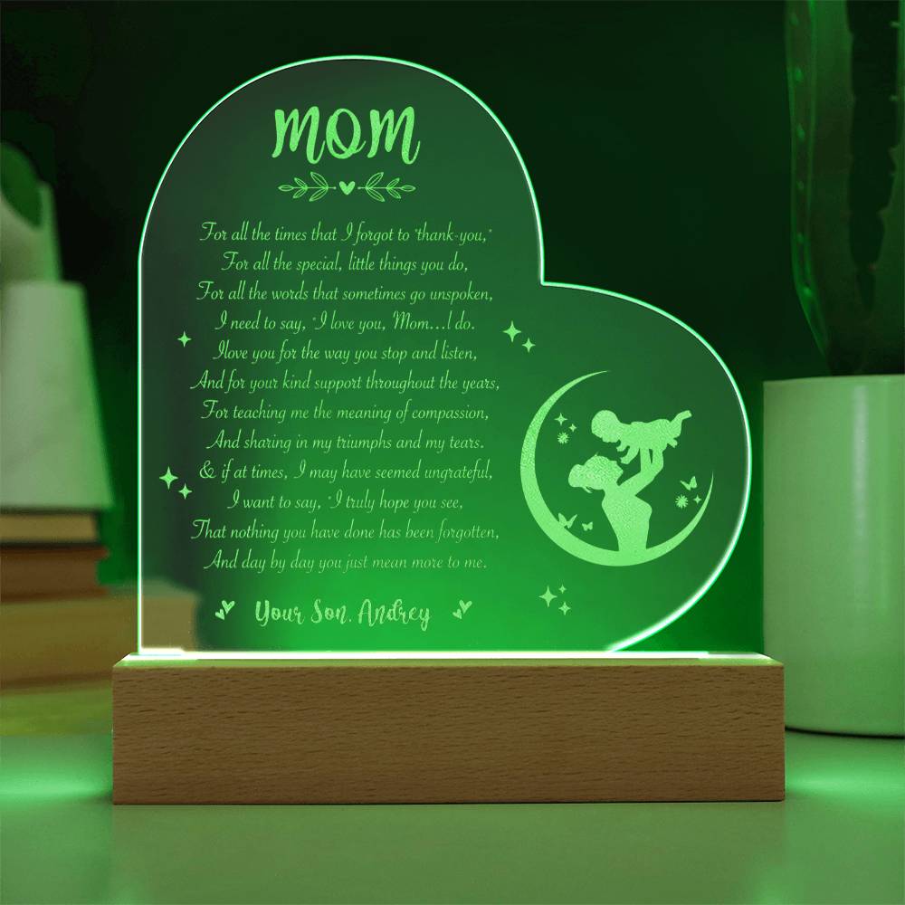 For All The Times That I Forgot To Thank You Gifts For Mother's Day Custom Name Engraved Acrylic Heart Plaque