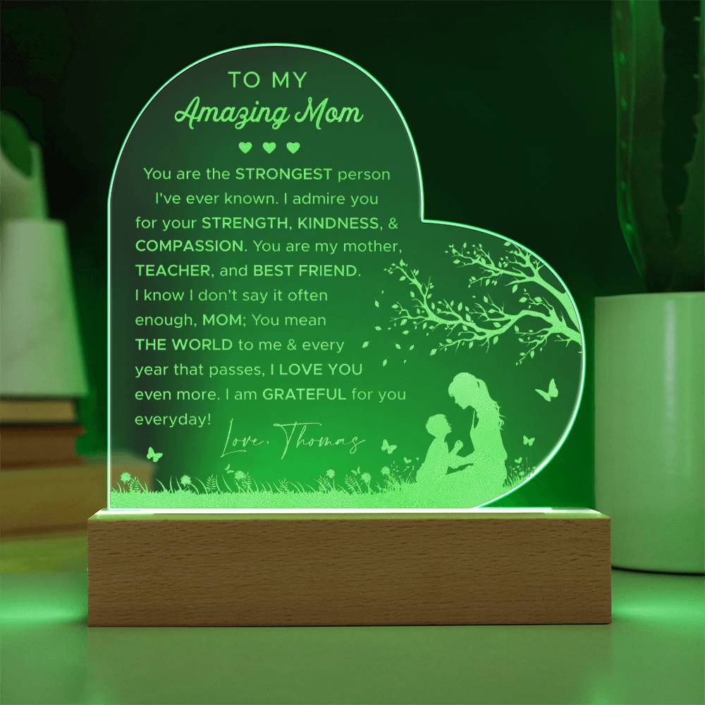 To My Amazing Mom, I Am Grateful For You Everyday Gifts For Mother's Day Custom Name Engraved Acrylic Heart Plaque