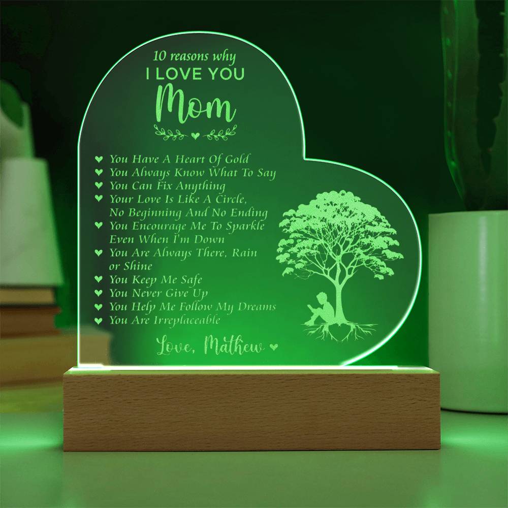 10 Reasons Why I Love You Mom Gifts For Mother's Day Custom Name Engraved Acrylic Heart Plaque