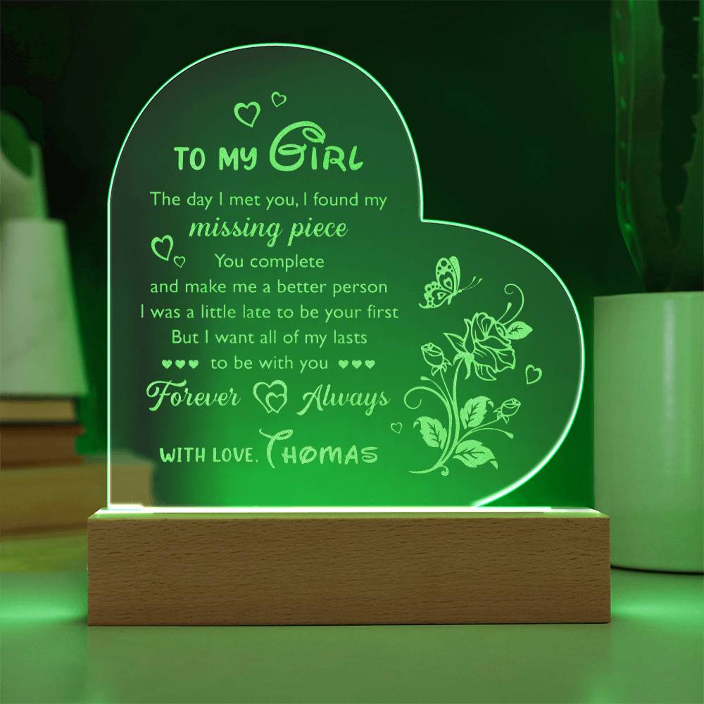 You Are My Missing Piece Custom Name Engraved Acrylic Heart Plaque