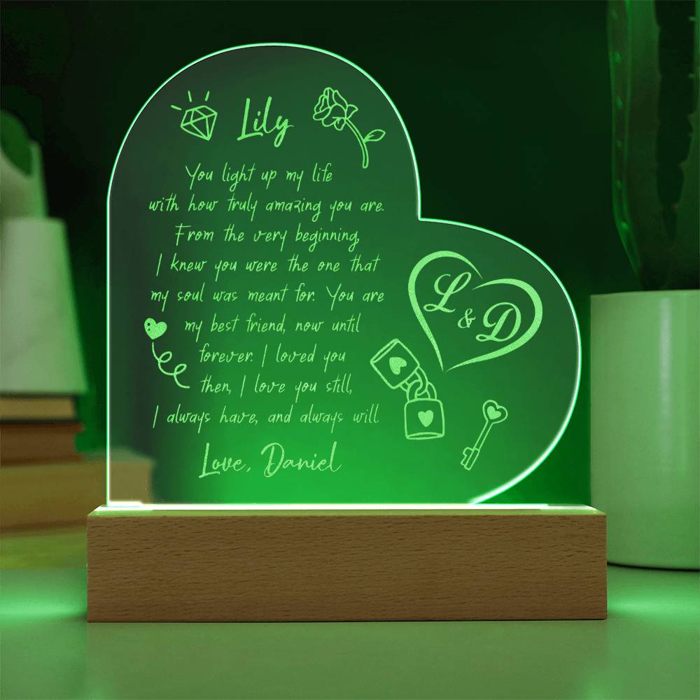 You Light Up My Life Custom Name Engraved Acrylic Heart Plaque