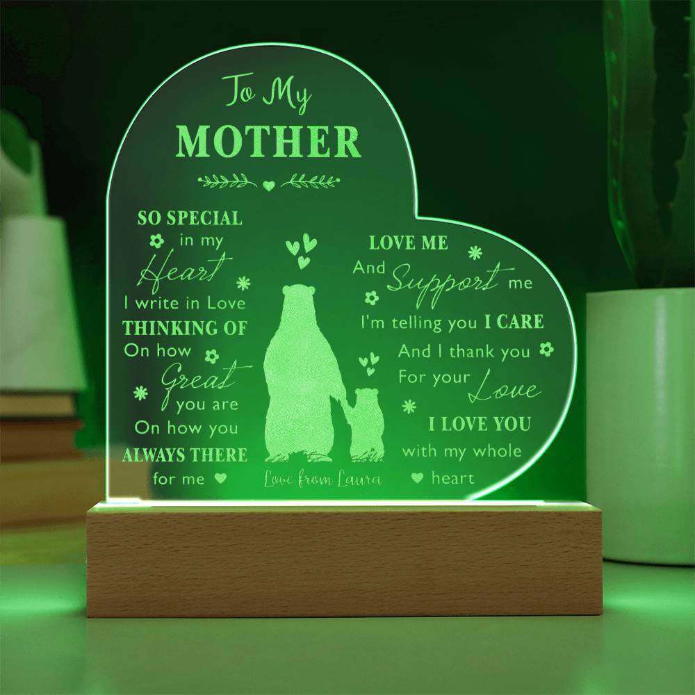 Mama And Baby Bear Gifts For Mother's Day Personalized Name Engraved Acrylic Heart Plaque