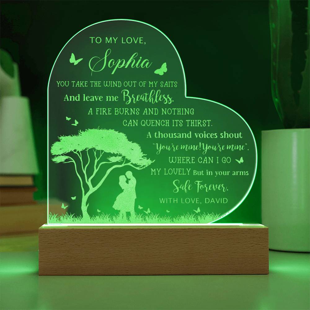 Personalized Name To My Love You Take The Wind Out Of My Saits Engraved Acrylic Heart Plaque