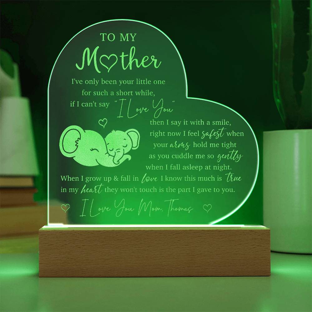 MOM BABY ELEPHANT Gifts For Mother's Day Personalized Name Engraved Acrylic Heart Plaque