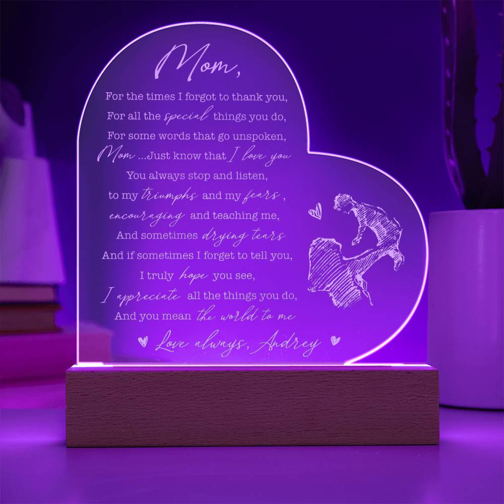 I Appreciate All The Things You Do Gifts For Mother's Day Personalized Name Engraved Acrylic Heart Plaque