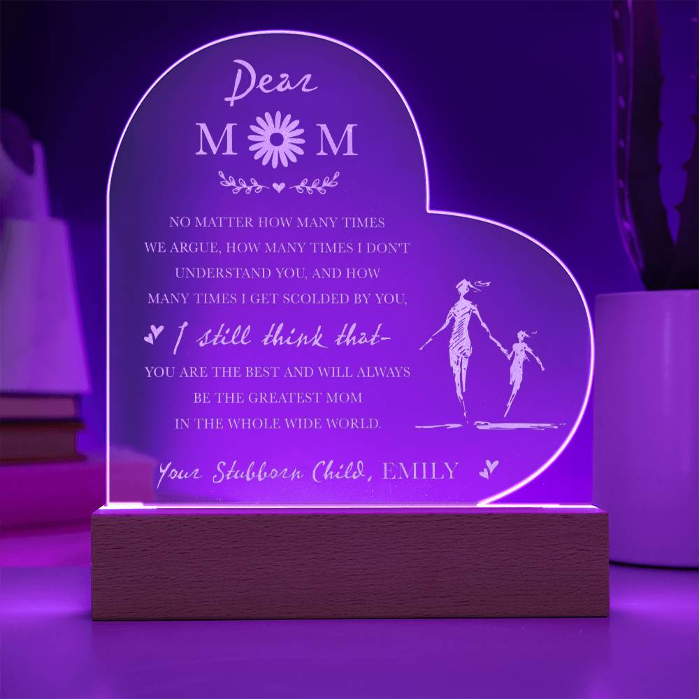 Dear Mom, NO MATTER HOW MANY TIMES Gifts For Mother's Day Personalized Name Engraved Acrylic Heart Plaque