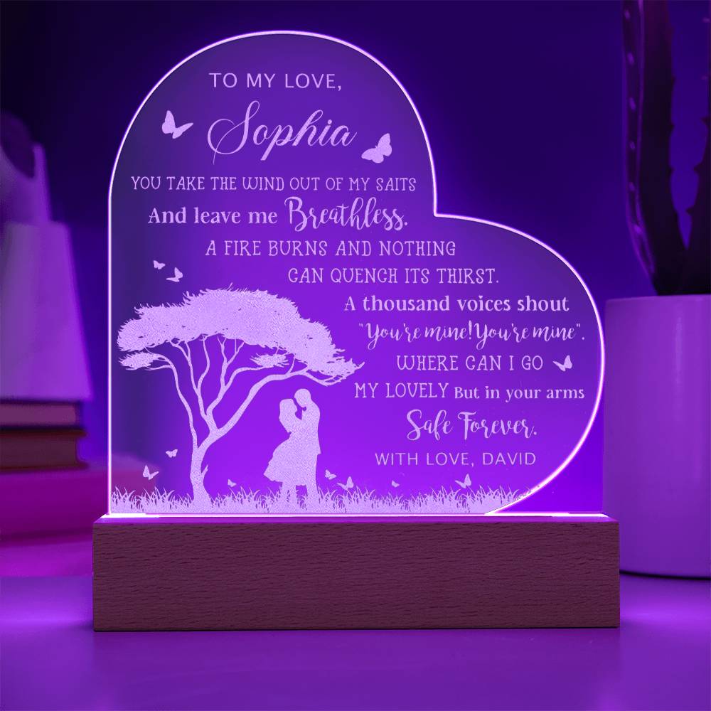 Personalized Name To My Love You Take The Wind Out Of My Saits Engraved Acrylic Heart Plaque