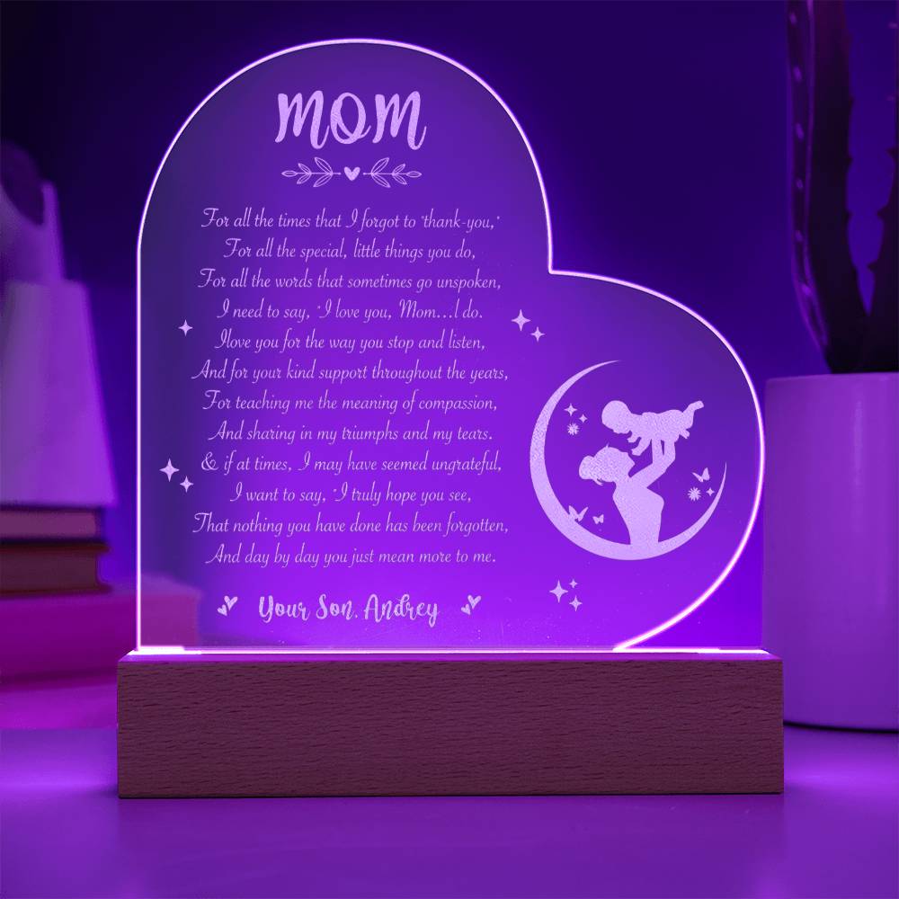 For All The Times That I Forgot To Thank You Gifts For Mother's Day Custom Name Engraved Acrylic Heart Plaque