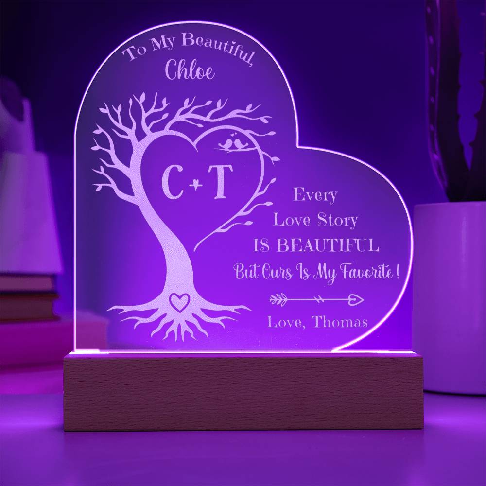 Every Love Story Is Beautiful But Ours Is My Favorite Personalized Name Engraved Acrylic Heart Plaque