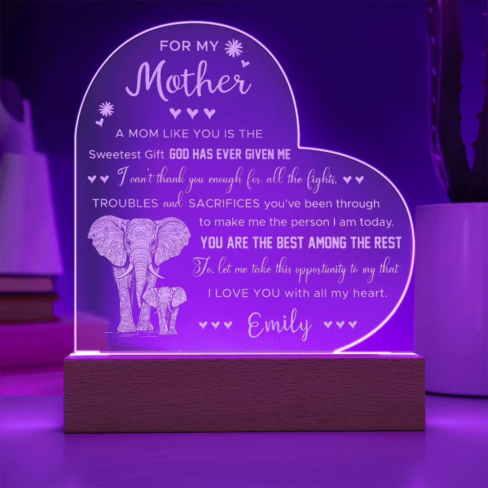 A Mom Like You Is The Sweetest Gift God Has Ever Given Me Gifts For Mother's Day Custom Name Engraved Acrylic Heart Plaque