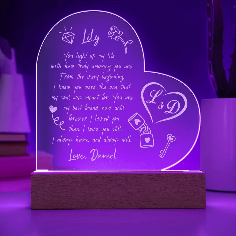 You Light Up My Life Custom Name Engraved Acrylic Heart Plaque