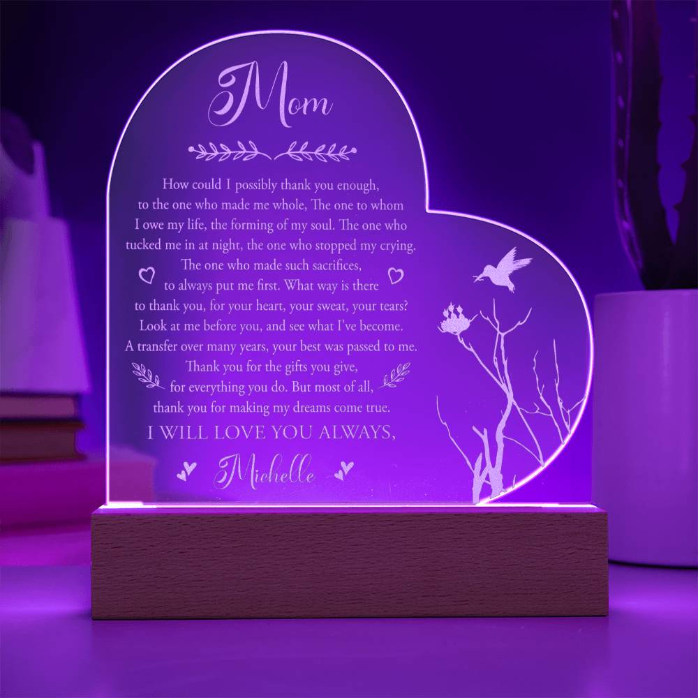 How Could I Possibly Thank You Enough Gifts For Mother's Day Personalized Name Engraved Acrylic Heart Plaque