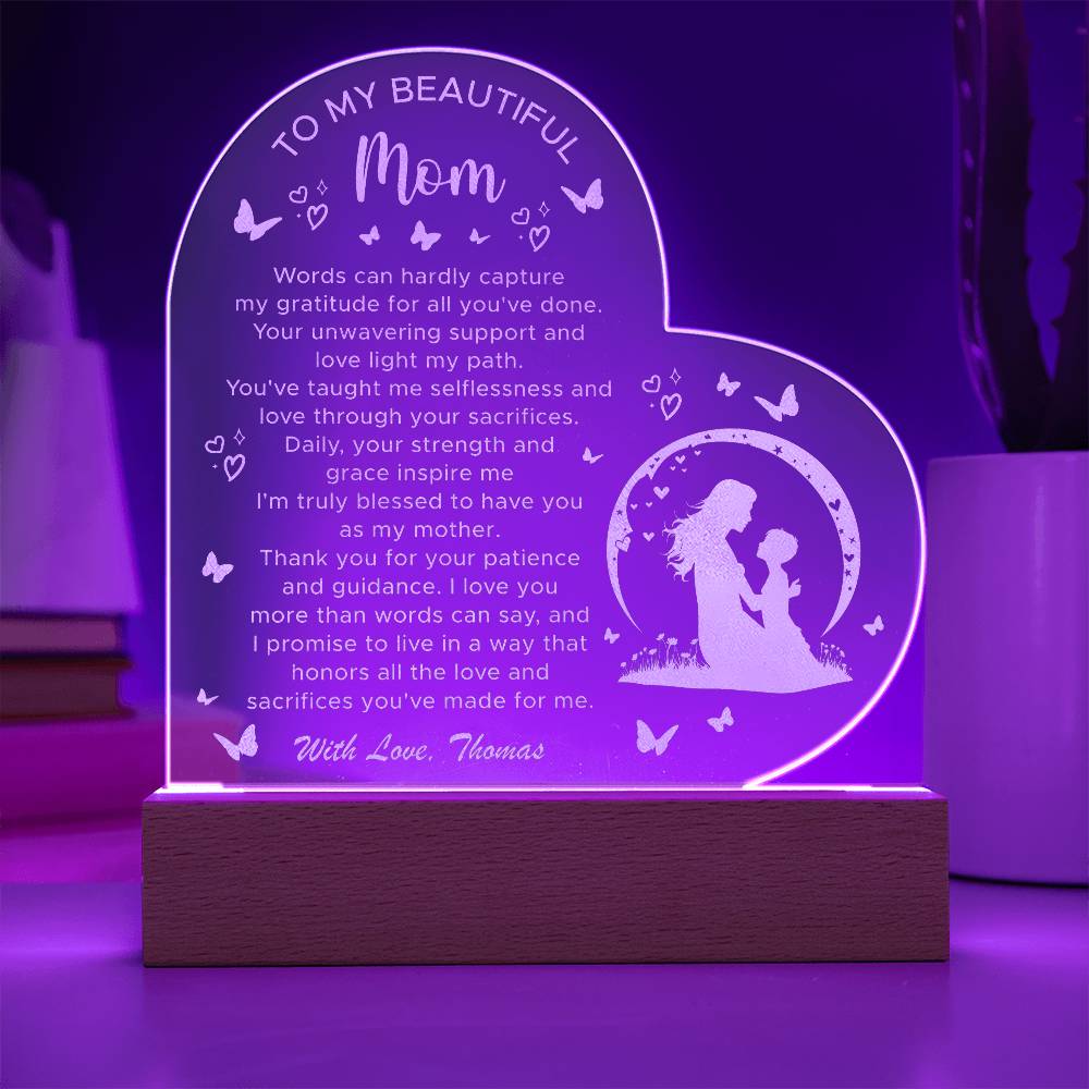 I Promise To Live In A Way That Honors All The Love Gifts For Mother's Day Custom Name Engraved Acrylic Heart Plaque