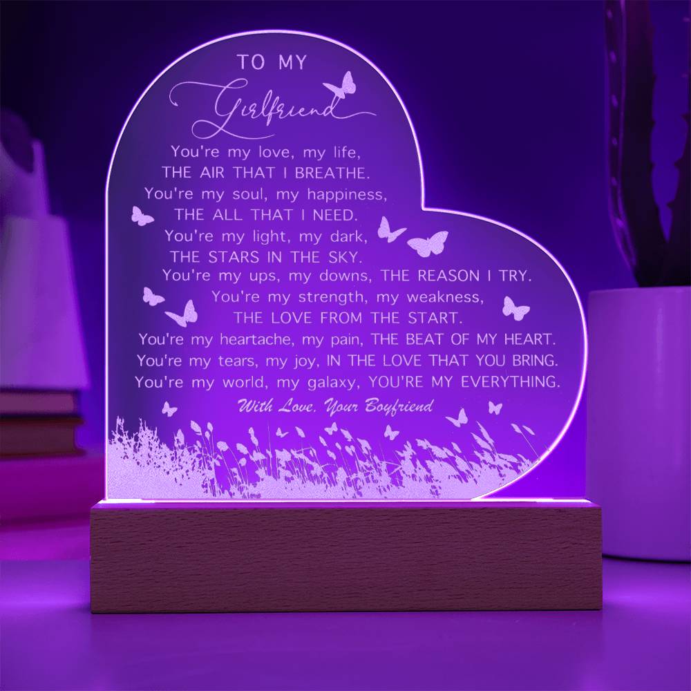 Personalized Name To My Girlfriend You're My Love My Life Engraved Acrylic Heart Plaque