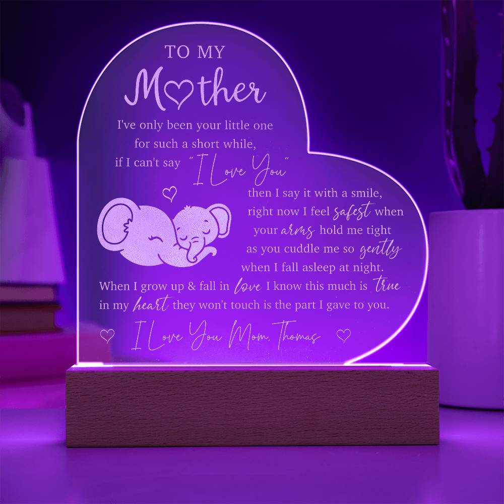 MOM BABY ELEPHANT Gifts For Mother's Day Personalized Name Engraved Acrylic Heart Plaque